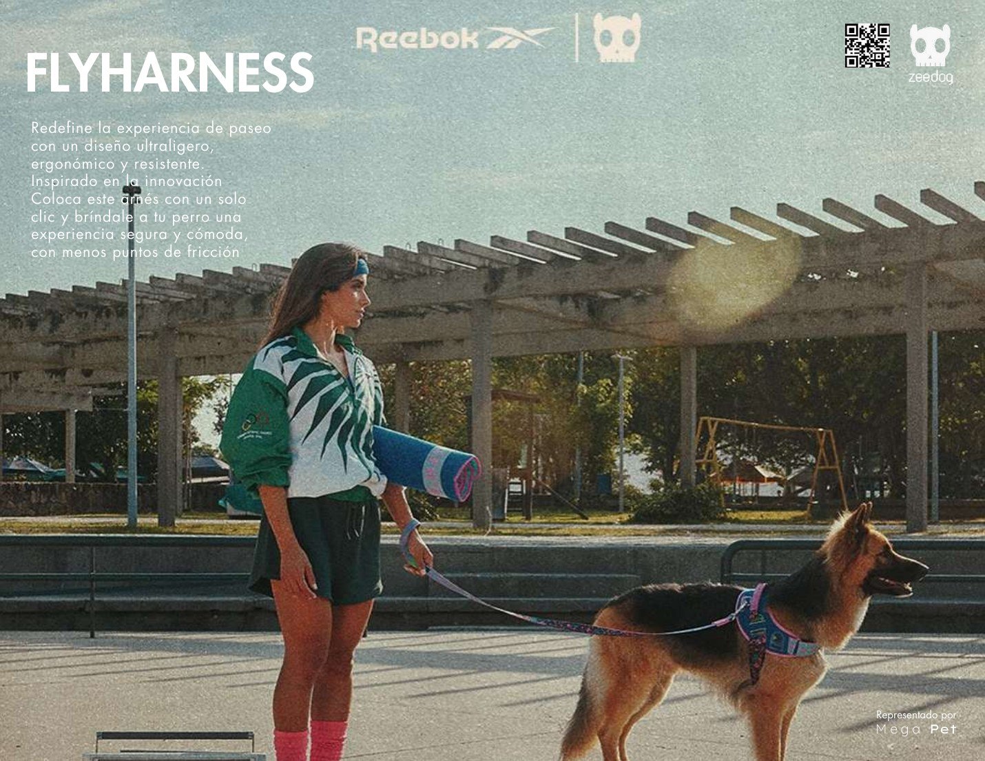 Perro en exteriores con arnés Zee.Dog de la colección Reebok